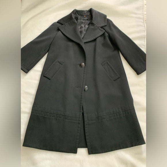 Classic Audrey, Elegant Black Virgin Wool Holiday, Dress Coat. Fits like 4/6 - Picture 3 of 10